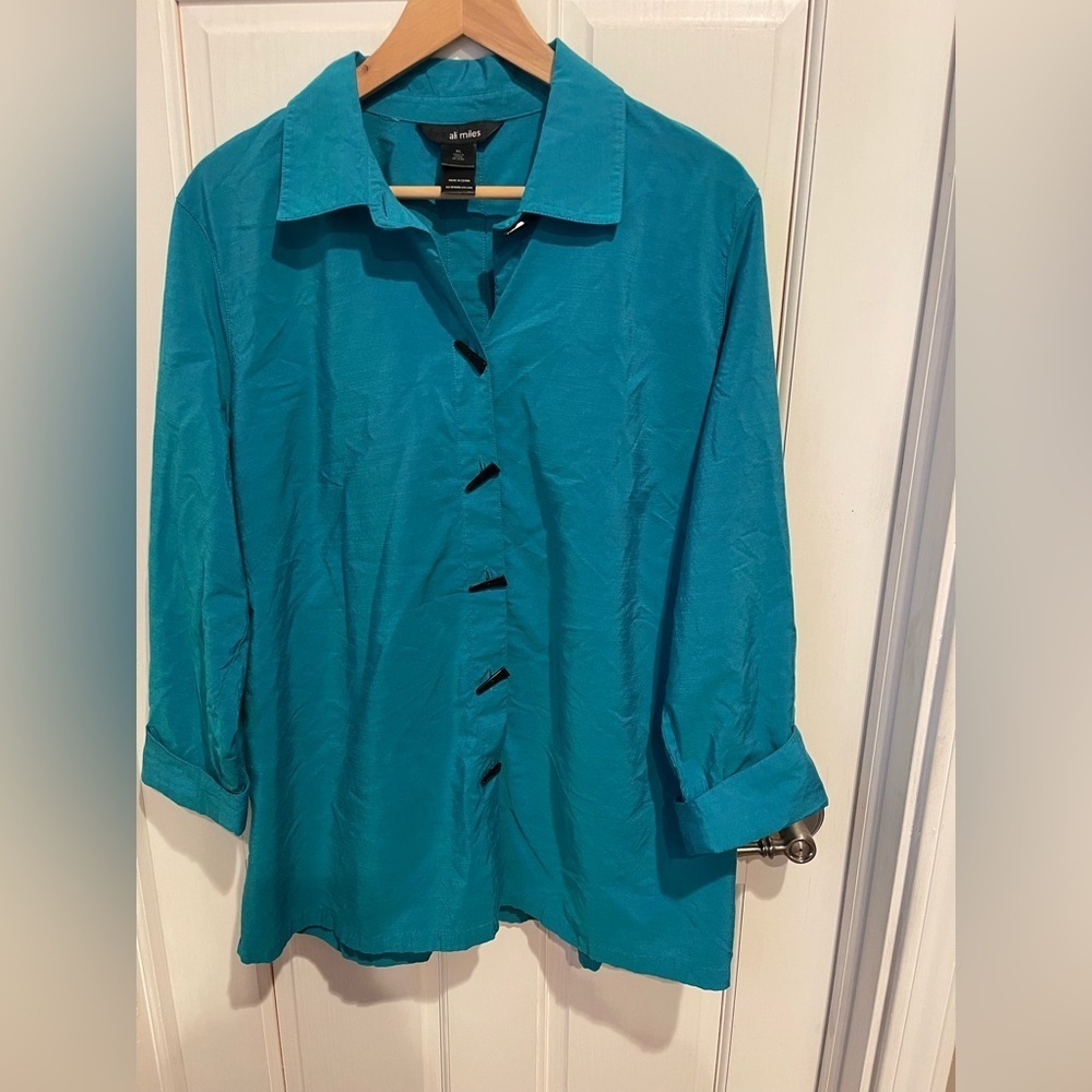 Ali Miles Women’s Turquoise Collared Blouse XL